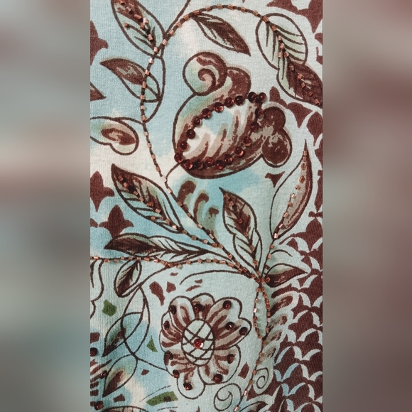 Soft Surroundings Beaded Cap Sleeves Sequins Blue Multicolor Boho Slim Fit - Picture 4 of 10